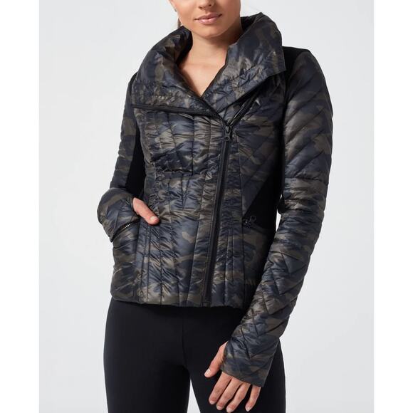 Blanc Noir Womens Small S Green Black Motion Panel Puffer Camo Print Thumbholes - Picture 13 of 16